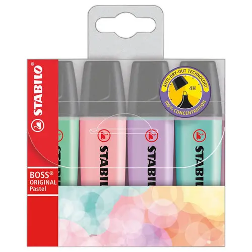4 Markeerstiften STABILO BOSS ORIGINAL Pastel - Geassorteerde kleuren - STABILO