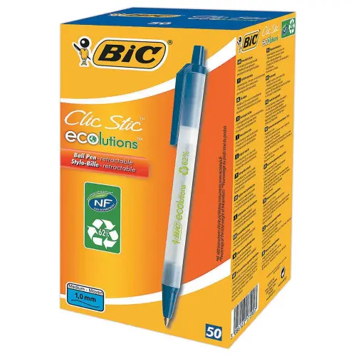 50 Intrekbare balpennen Click Stic Ecolutions - blauw - BIC