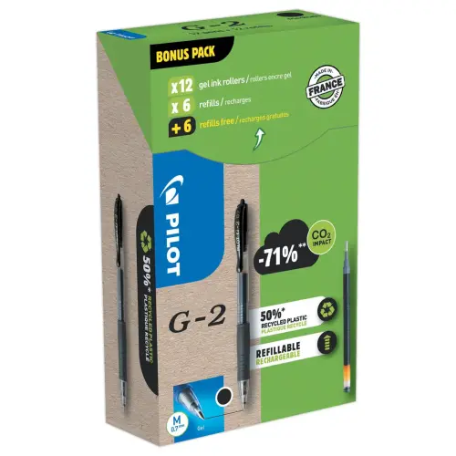 12  gel-inkt balpennen PILOT G2+ 12 navullingen - zwart 