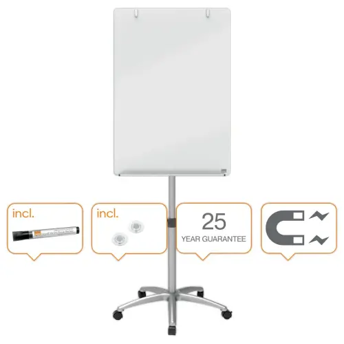 Mobiel magnetisch paperboard van glanzend wit glas - 70 x 185 cm - NOBO 