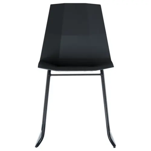 2 Cube stoelen met trapeziumvormige zwarte poten en zwarte zitting, gemonteerd