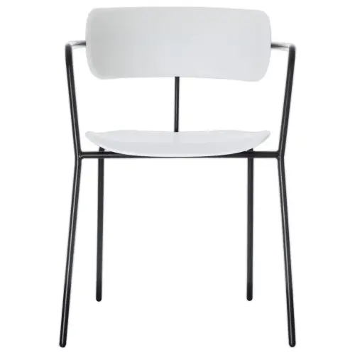 2 Bistrostoelen met zwarte poten en een witte zitting