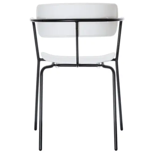 2 Bistrostoelen met zwarte poten en een witte zitting