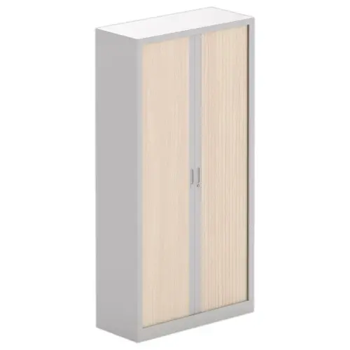 Hoge metalen kast - 198 x 100 cm - Aluminium/licht acaciahout 