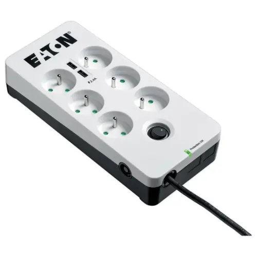 Overspanningsbeveiliging 6 stopcontacten + 2 USB-poorten 