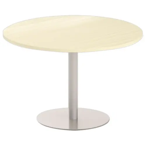 Ronde tafel diam 116 cm acacia blad, zilveren tulpvoet 