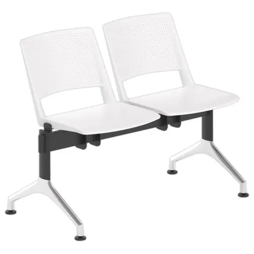 Balk 2 plaatsen witte stoelen TOM zwarte structuur aluminium poten zonder accessoires. 