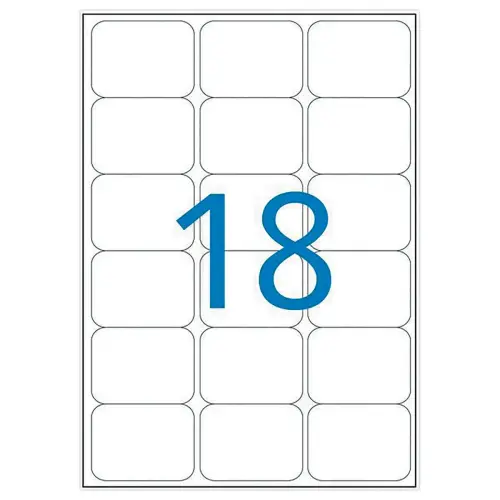 100 Laseretikettenbladen L63,5 x H46,6 mm, oftewel 1800 etiketten/doos