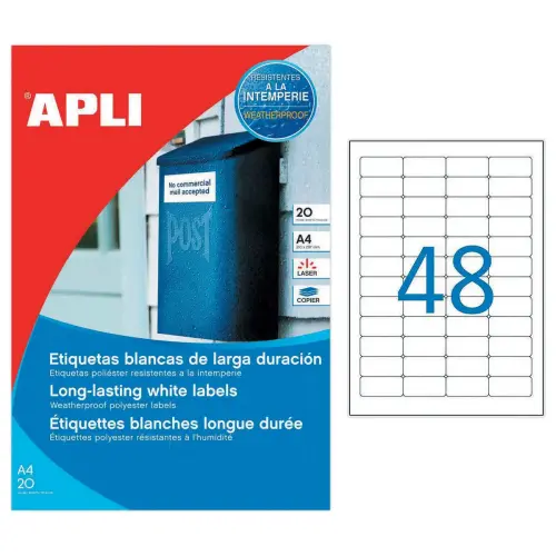 20 Onveranderlijke laseretikettenbladen 45,7x21,2mm 960 etiketten wit