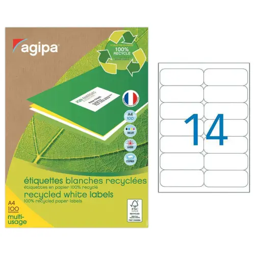 100 Laserlabels van 100% gerecycled papier 99,1X38,1 mm oftewel 1400 labels