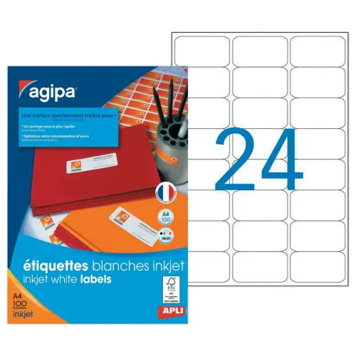 100 Inktjet etiketten vellen 63,5x33,9 mm 2400 etiketten/doos