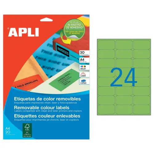 20 Etikettenbladen L63,5xH33,9 mm 480 etiketten/doos, groen