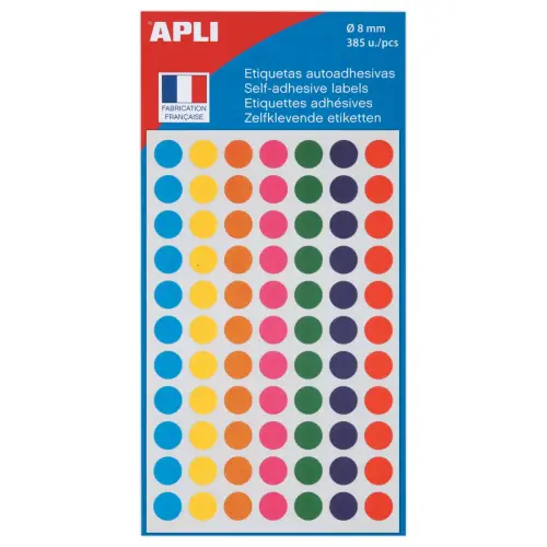 Set van 385 ronde kleefpastilles, Ø 8mm, Kleurassortiment