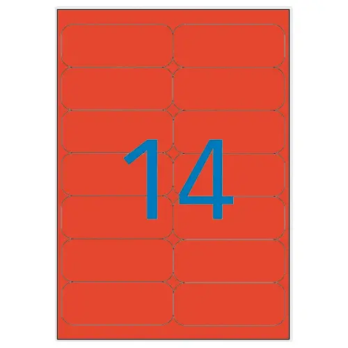 20 Planken van 280 fluorescerende etiketten 99,1x38,1 fluorescerend rood