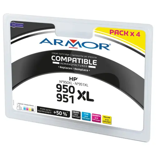 4 Inkjetcartridges ARMOR compatibel HP950XL zwart+3 kleuren