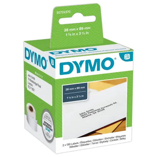 24 Rolletjes van 130 witte labels 28x89mm voor DYMO Label Writer