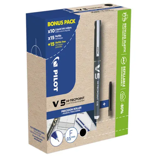 10  Rollerpennen Pilot V5 + 30 navullingen 