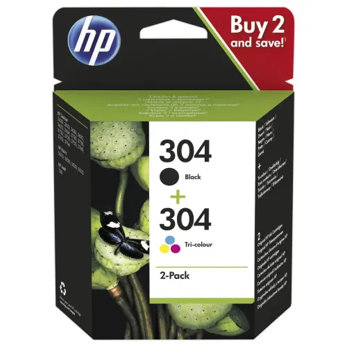 2  Inkjetcartridges  HP304 zwart en kleuren 3JB05AE 