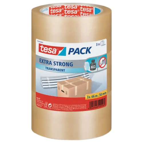 3 Rollen verpakkingstape Extra Strong PVC - Set van 3 - 66 m x 50 mm - TESA
