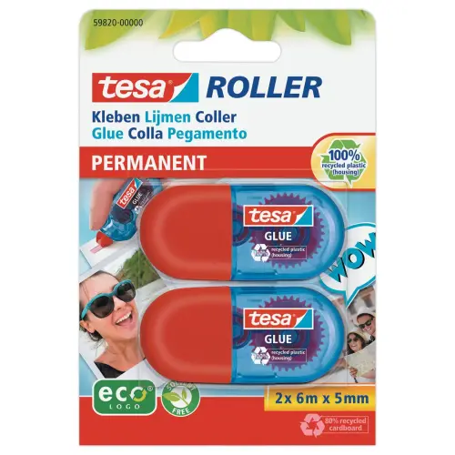 2 Lijmrollen TESA - wegwerbaar - permanente lijm - 5 mm dik