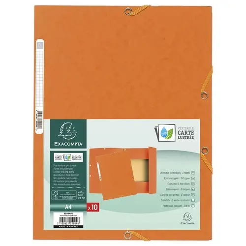 Map 3 kleppen met elastieken van glanskarton - Oranje - EXACOMPTA