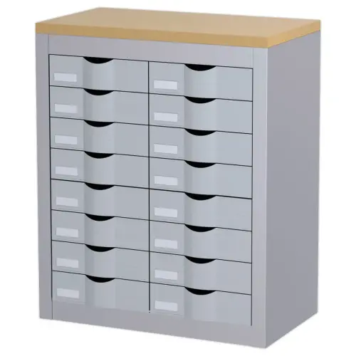 Meubel met 16 lades en 2 kolommen PAPERFLOW van metaal - kleur aluminium