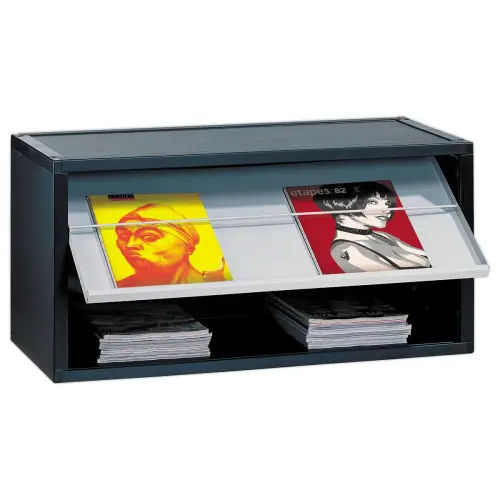Modulair Multibloc-display in zwart polystyreen met grijze deur