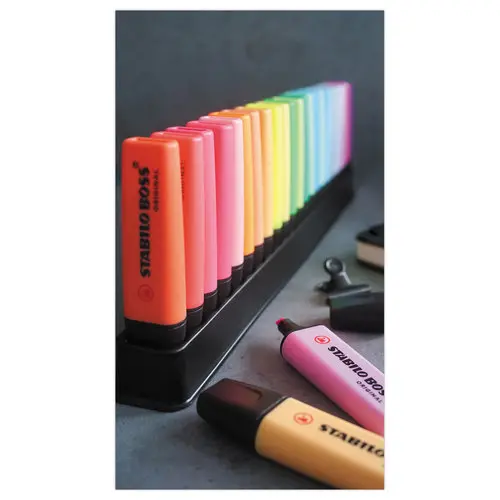 23 Markeerstiften Stabilo Boss Original + bureauhouder - STABILO