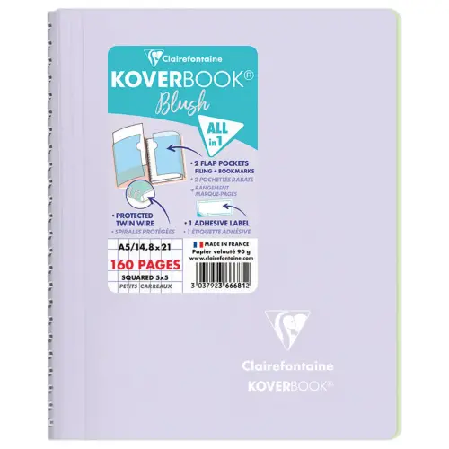 Spiraalschrift KOVERBOOK Blush - A5 160 pagina's - 90g - CLAIREFONTAINE 