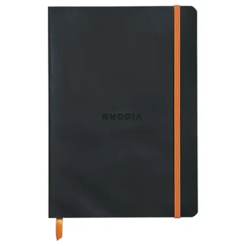 Genaaid schrift Rhodiarama A5 160 pagina's - zachte genaaide kaft - zwart - RHODIA