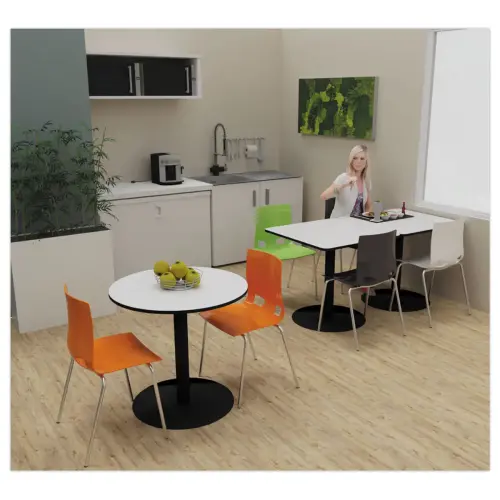 Gelamineerde vierkante eettafel - 80x80 cm - wit met zwarte poten 