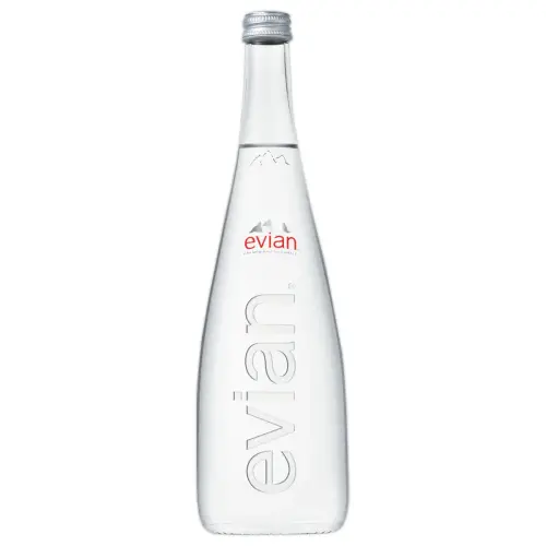 12 Flessen Evian in glas - 75 cl