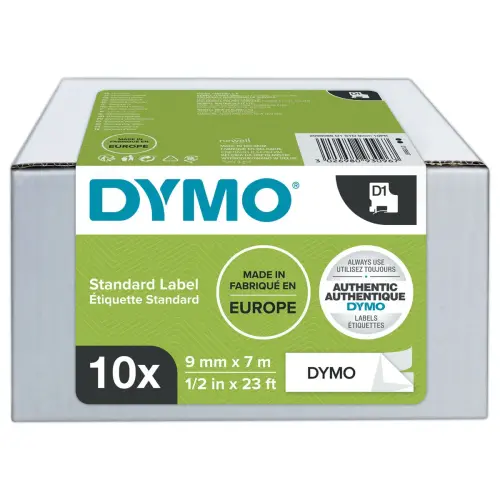10  Tape voor labelmaker DYMO D1 9 mm wit zwarte afdruk 