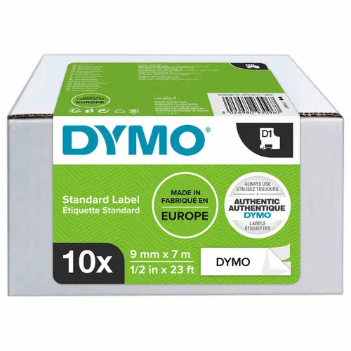 10  Tape voor labelmaker DYMO D1 9 mm wit zwarte afdruk 