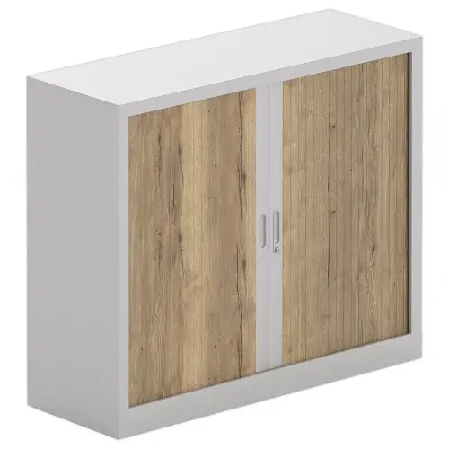 Lage kast ? gordijnen - 100 x 120 cm - Aluminium en generfd eik
