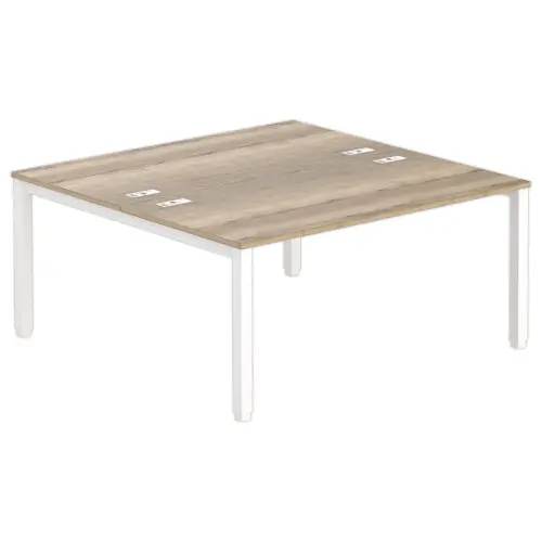 Bureau tegenover 4 poten 160 X 160 X 74 eiken met nerf/wit 