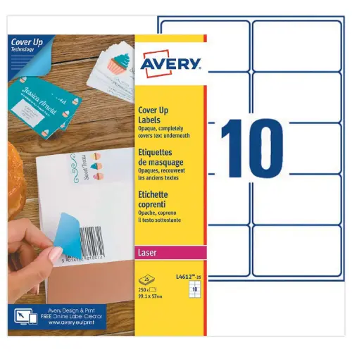 Laser afplaklabels AVERY 99,1 x 57 mm 25 v x 10 labels