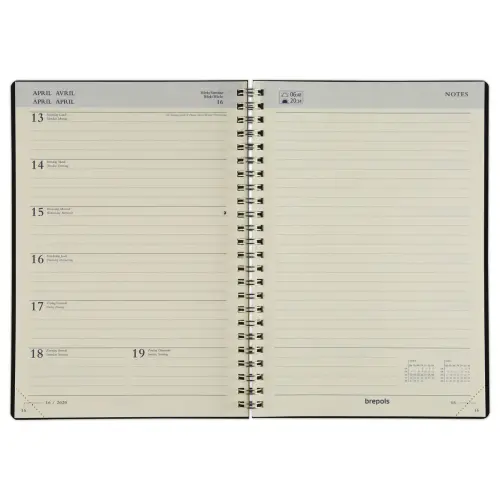Weekagenda met spiraalbinding - Gelijnd - 14,8 x 21cm - Zwart - September tot december - BREPOLS