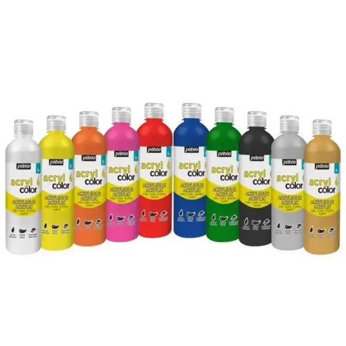 Acryl gouache PEBEO - 500ml - assorti kleuren - set van 10 flesjes