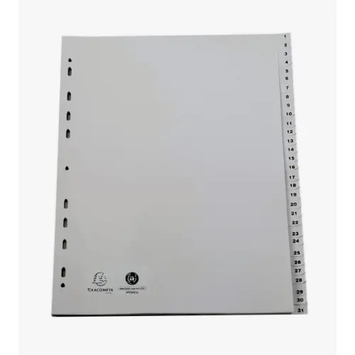 Set tabbladen A4+ gerecycleerd PP - 31 numerieke tabs 