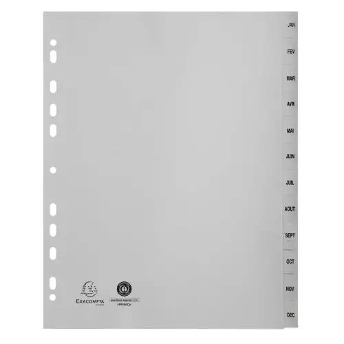 Geprinte maandelijkse scheidingsbladen PP gerecycled - 12 posities