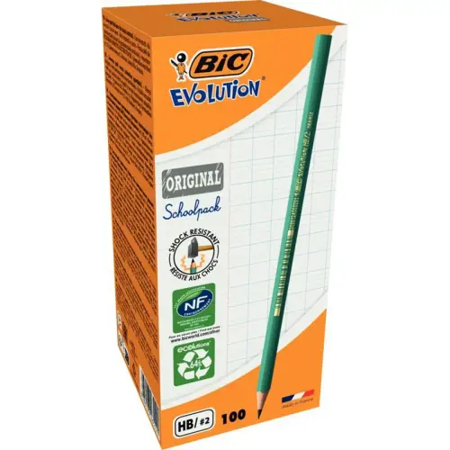 Grafietpotlood in hars HB BIC EVOLUTION - zonder gum - HB-mijn - zeshoekig lichaam - zwart - Set van 100