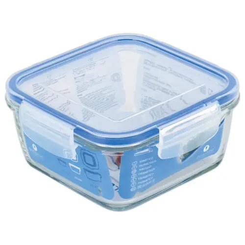 Vierkante glazen doos met plastic deksel SUPERBLOCK 0,8 L