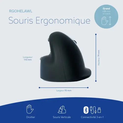 R-Go HE Ergonomische draadloze verticale muis voor rechtshandigen, groot model