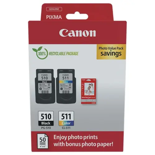 2 Cartouches CANON PG510/CL511 zwart en 3 kleuren
