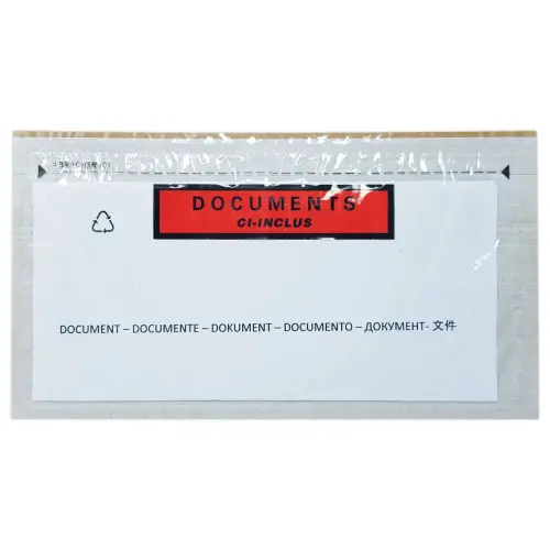 250 Plakhoezen 'DOCUMENTEN HIERBIJ INBEGREPEN' formaat DL 228x120 mm