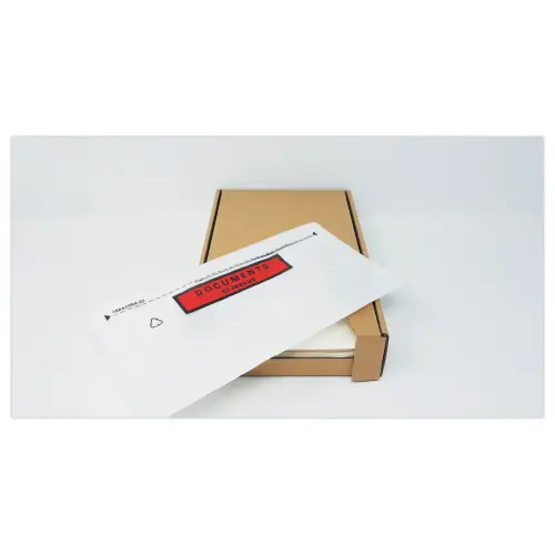 250 Plakhoezen 'DOCUMENTEN HIERBIJ INBEGREPEN' formaat DL 228x120 mm