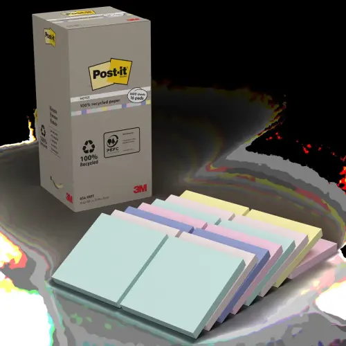 016 Gerecycleerde herpositioneerbare memoblaadjes - 76x76 mm - Diverse kleuren - POST-IT
