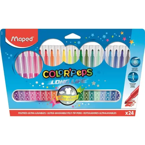 MAPED COLORPEPS kleurstiften met gemiddelde punt - uitwasbare inkt - assorti kleuren - set van 24