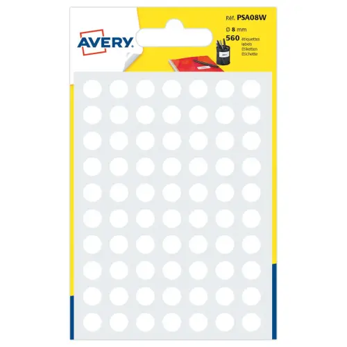 Zakje van 560 zelfklevende witte tabletten met een diameter van 8 mm
